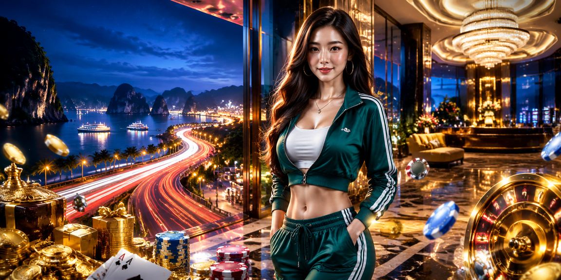 Quang cảnh vịnh Hạ Long về đêm với ánh đèn neon casino rực rỡ